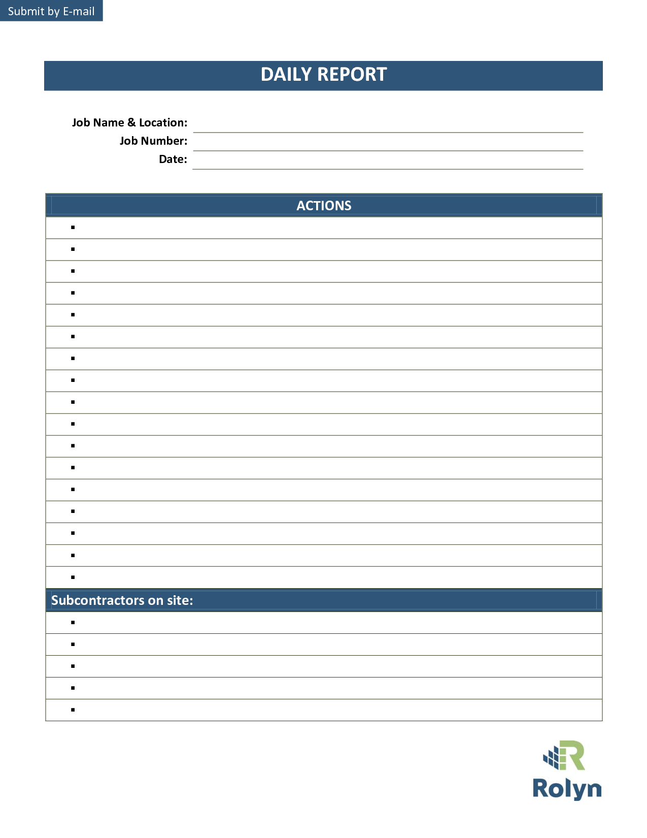 Effective Daily Report Template With Lists Of Action Field Throughout Free Construction Daily Report Template
