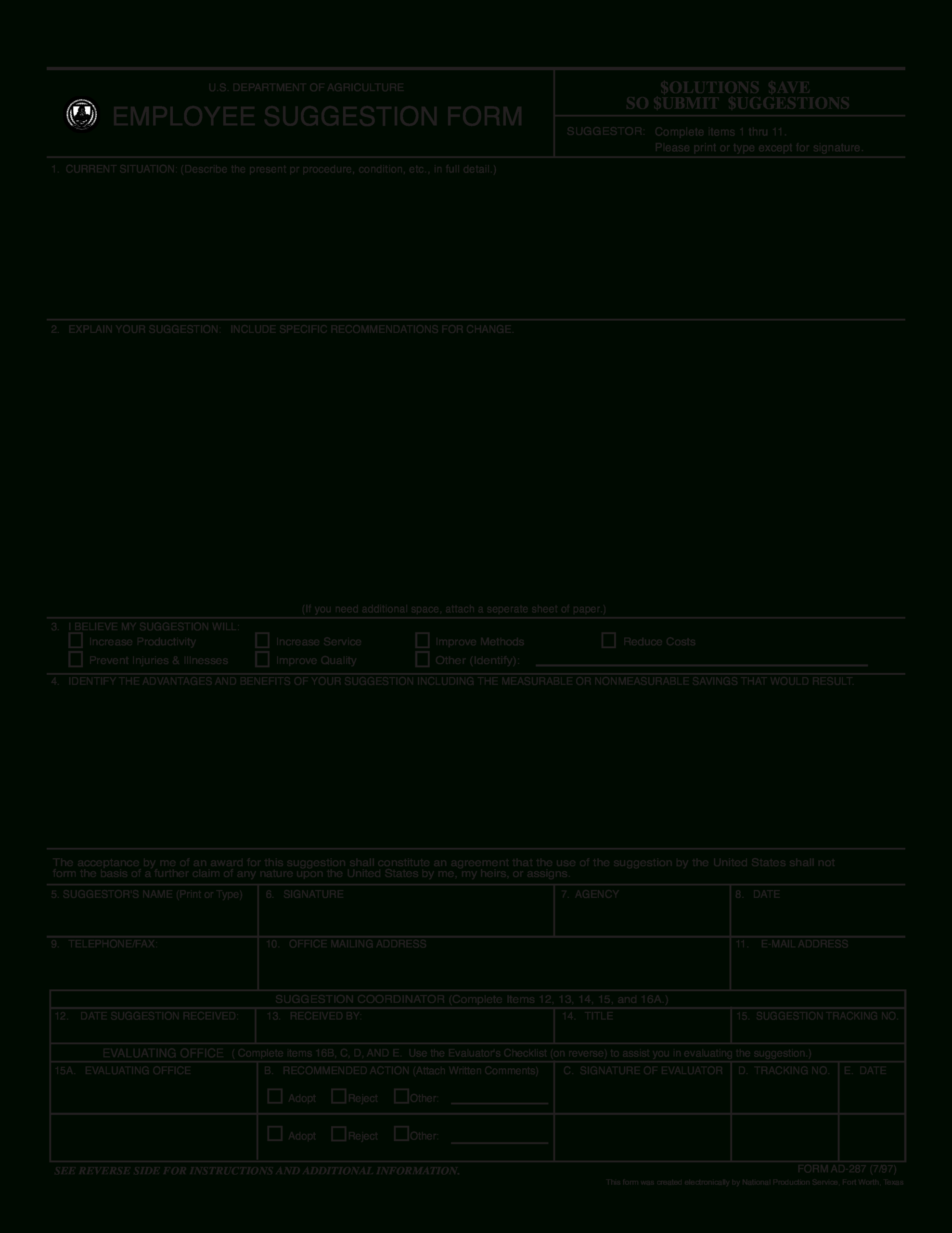 Employee Suggestion Evaluation Form Sample | Templates At Regarding Word Employee Suggestion Form Template