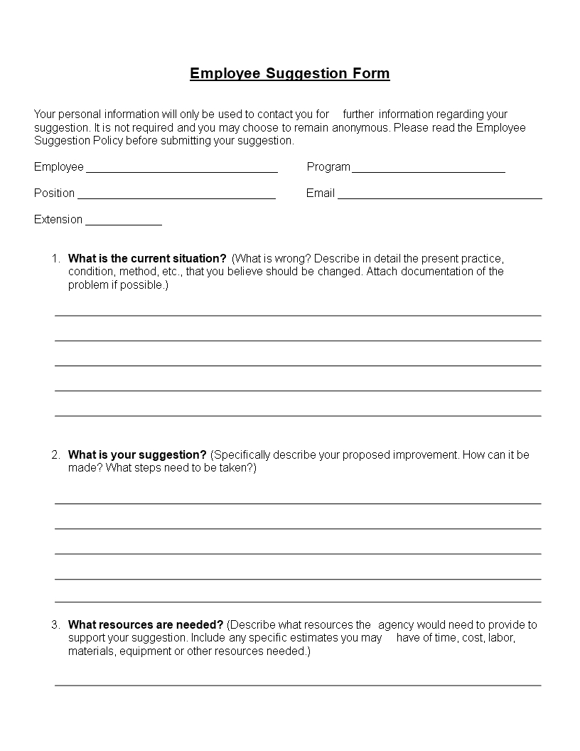 Employee Suggestion Form Word Format | Templates At Regarding Word Employee Suggestion Form Template