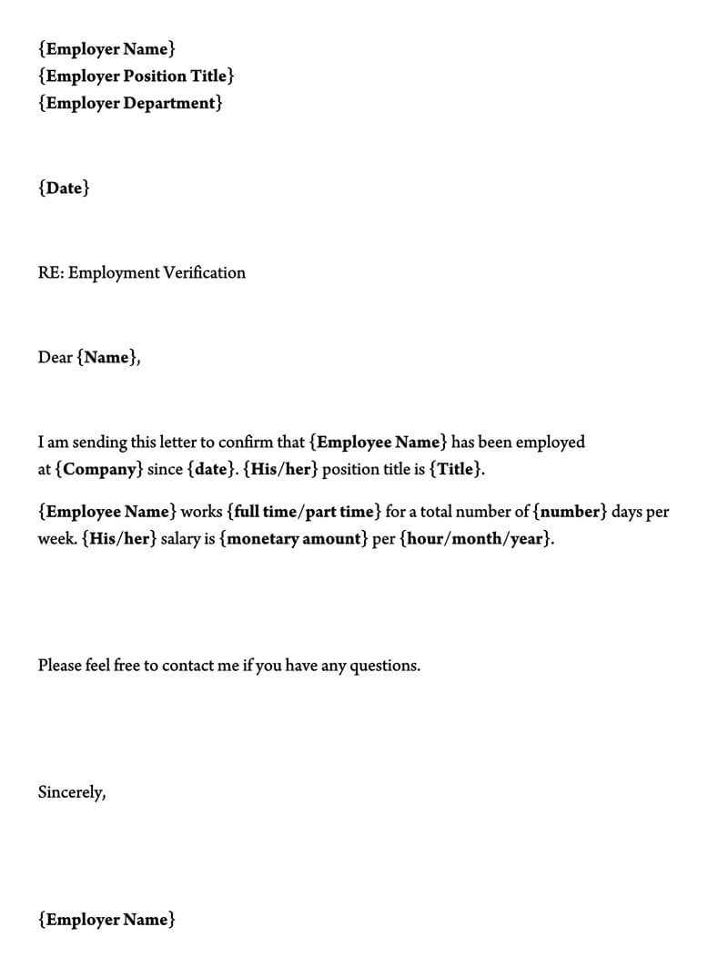 Employment Verification Letter (40+ Sample Letters And Inside Employment Verification Letter Template Word