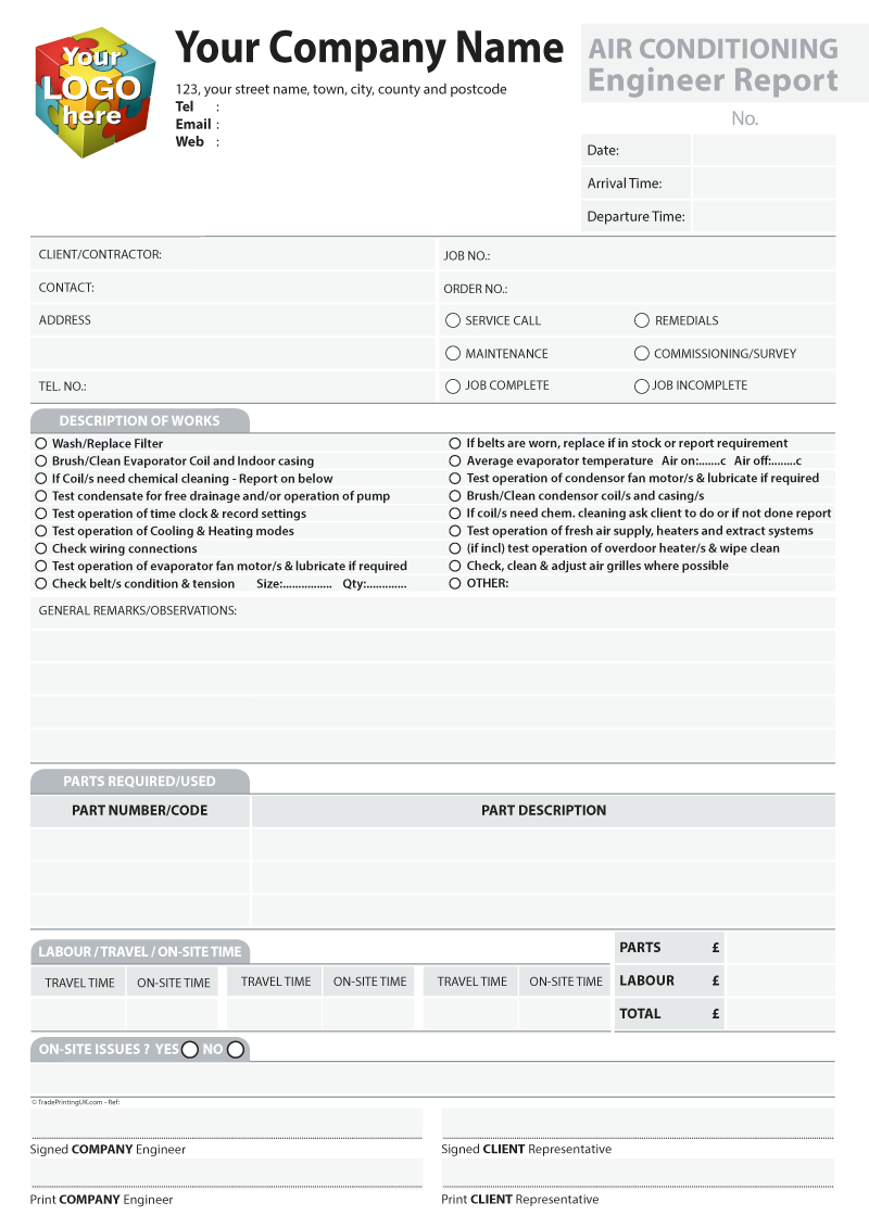 Engineer Report Templates For Carbonless Ncr Print From £40 Pertaining To Drainage Report Template