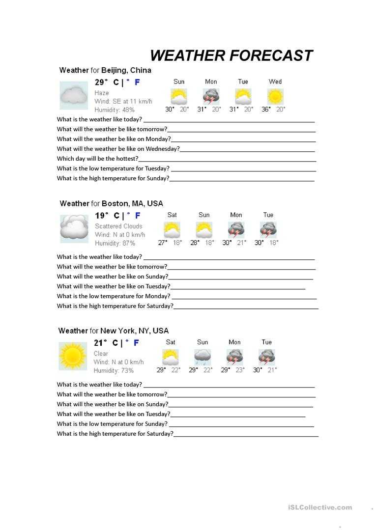 English Esl Forecast Worksheets – Most Downloaded (23 Results) Within Kids Weather Report Template