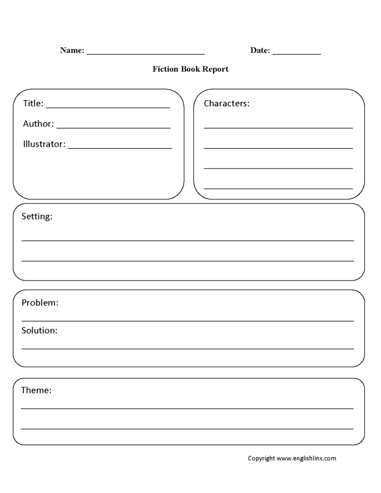 Book Report Template 6Th Grade