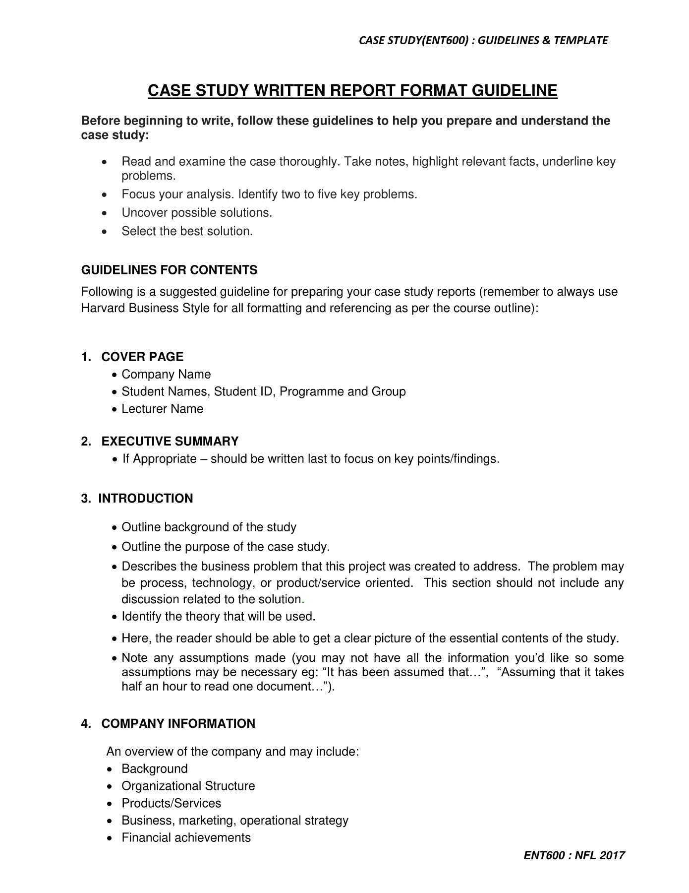 Ent600 Case Study Guidelines & Template Pages 1 – 5 – Text With Report Content Page Template