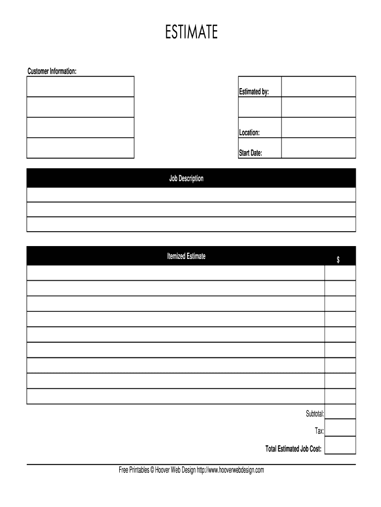 Estimate Template - Fill Online, Printable, Fillable, Blank With Regard To Blank Estimate Form Template