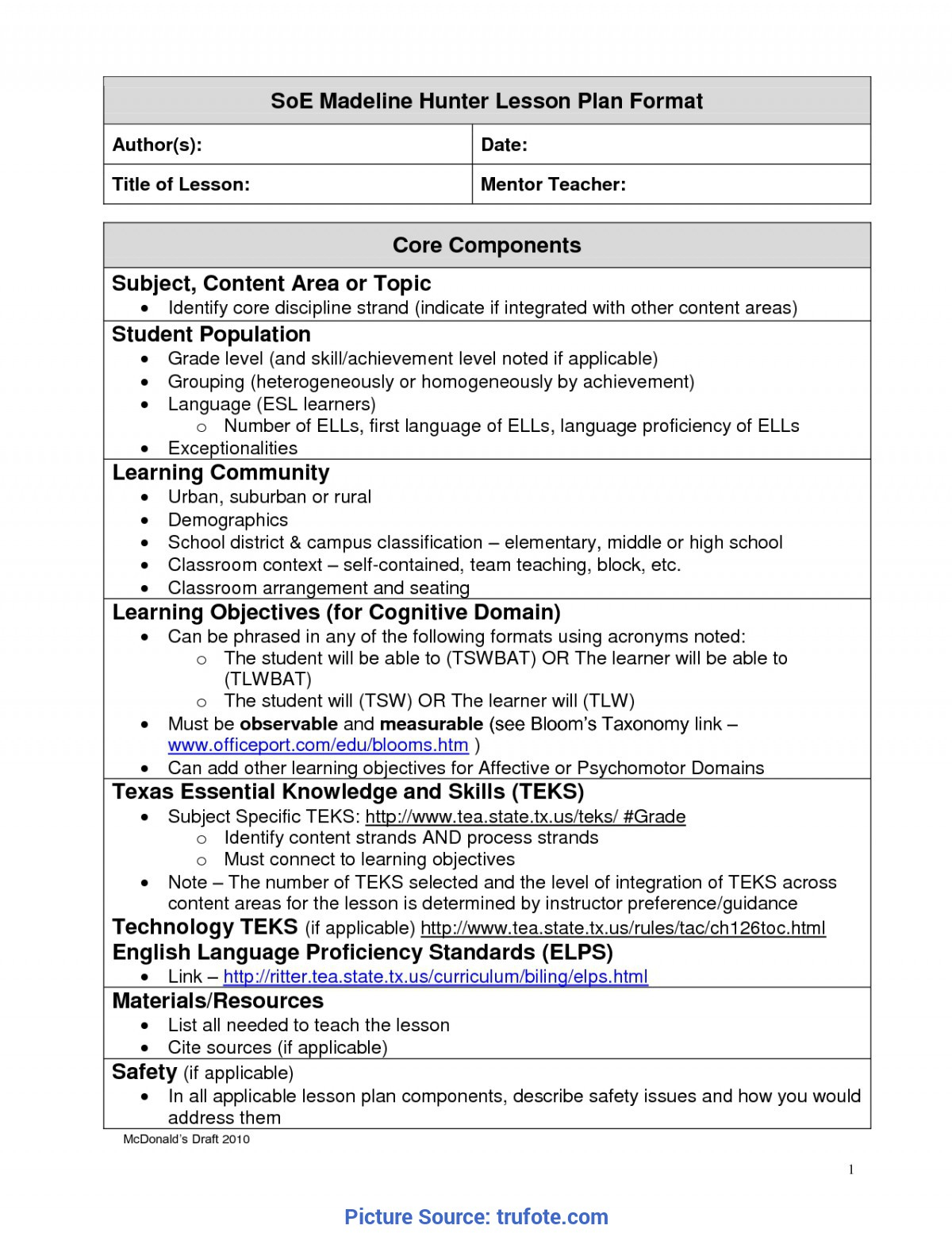Excellent Madeline Hunter Lesson Plan Template Madeline With Regard To Madeline Hunter Lesson Plan Template Blank