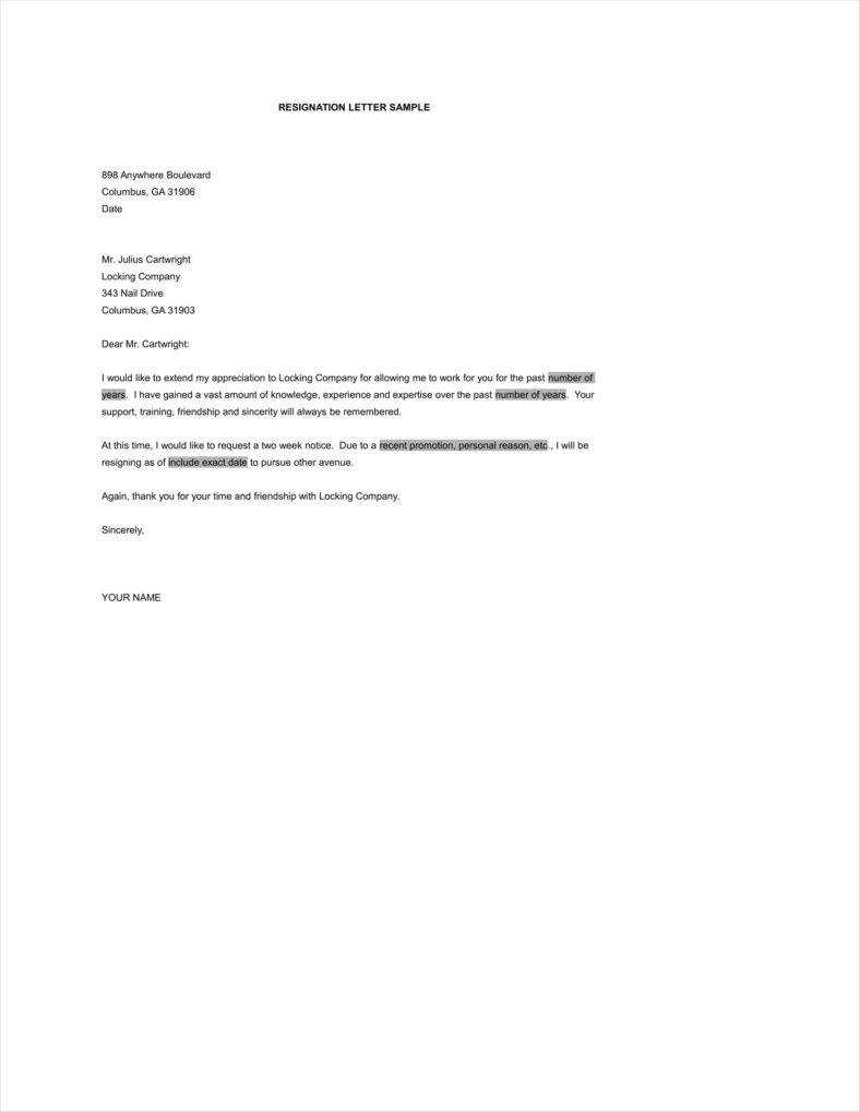 F7B0A3A Resignation Letter Resignation Letter Template Free Inside 2 Weeks Notice Template Word