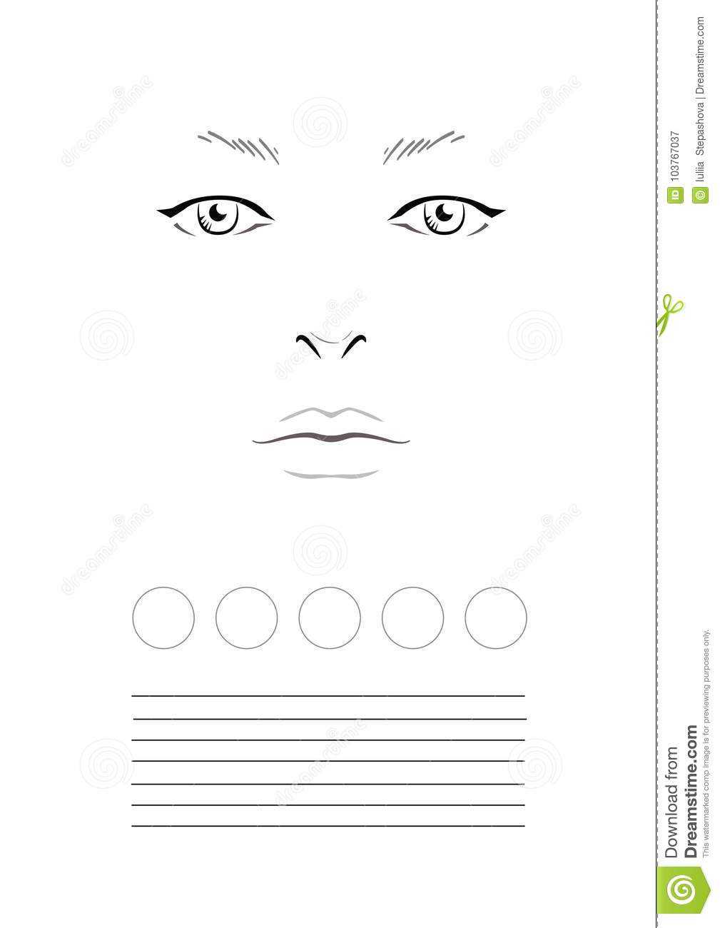 Face Chart Makeup Artist Blank. Template. Stock Illustration For Blank Model Sketch Template