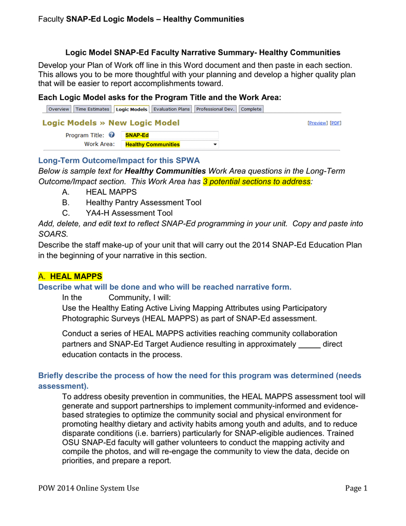 Faculty Snap Ed Logic Model – Healthy Communities Template Within Logic Model Template Word