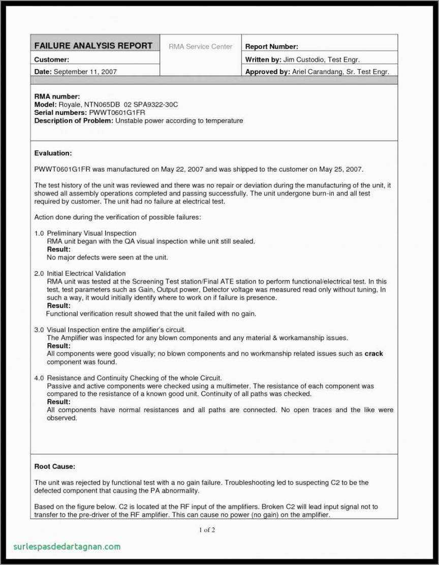 Failure Analysis Report Template Within Rma Report Template