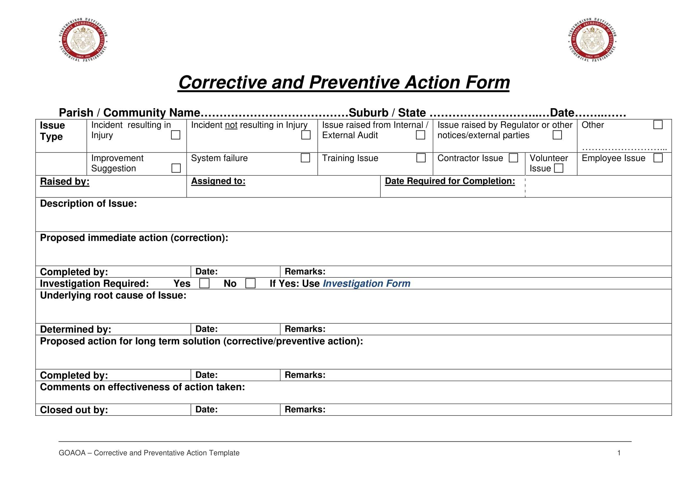 Ff964 Corrective And Preventive Action Example 3A Usable Throughout Corrective Action Report Template