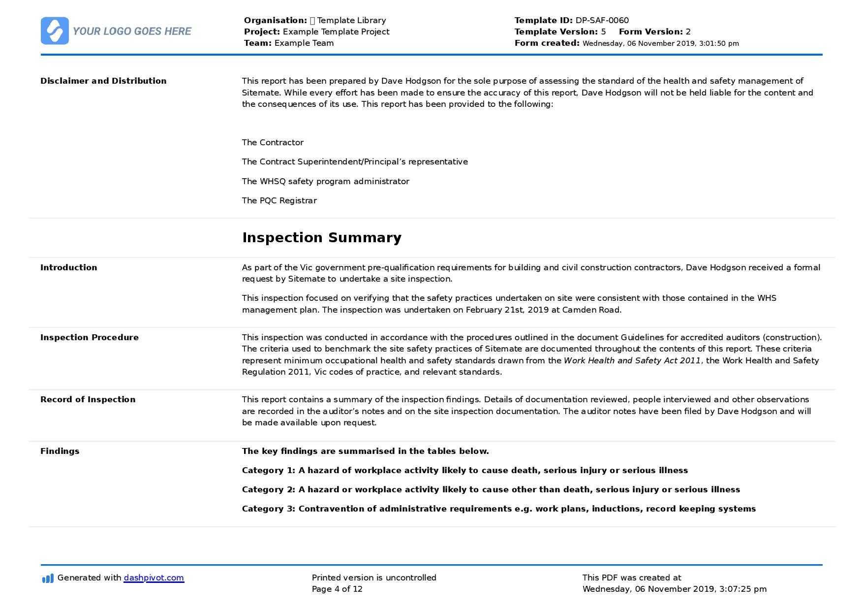 Field Inspection Report Template (Free To Use And Better For With Report Requirements Template