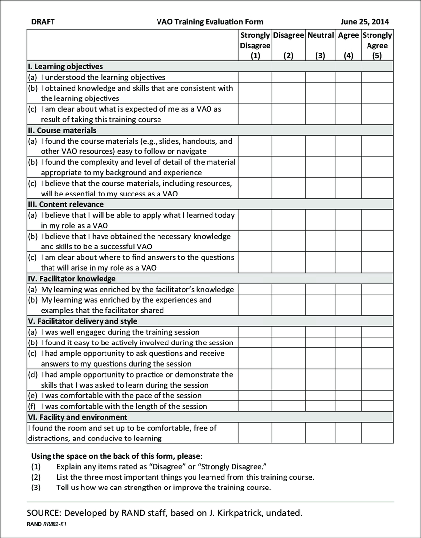 Figure F.1 Proposed Training Evaluation Form, Page 1 Inside Training Feedback Report Template