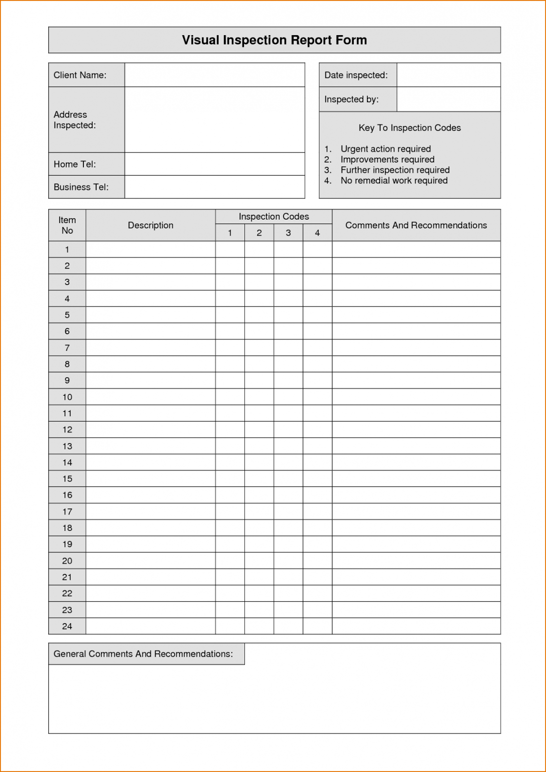 Fillable Home Inspection Report And Free Inspection Form With Home Inspection Report Template