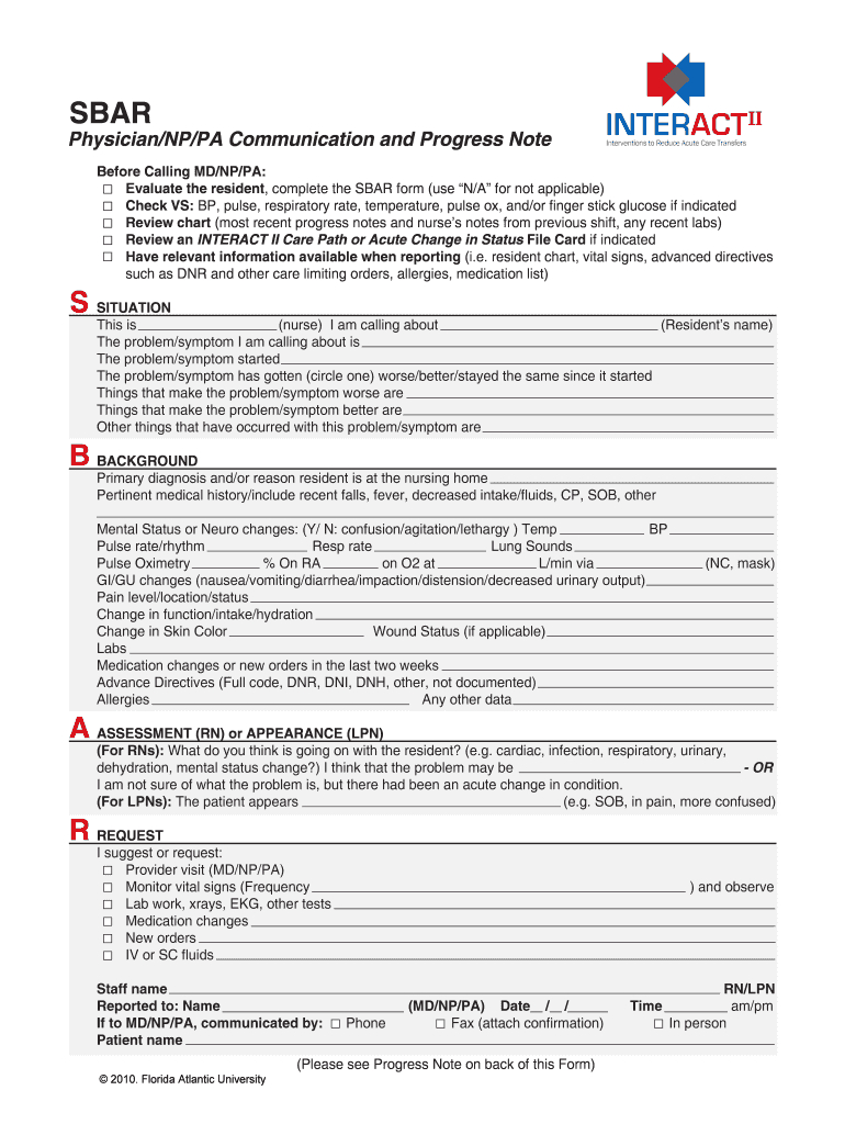 Fillable Sbar Template For Nurses – Fill Online, Printable Pertaining To Sbar Template Word
