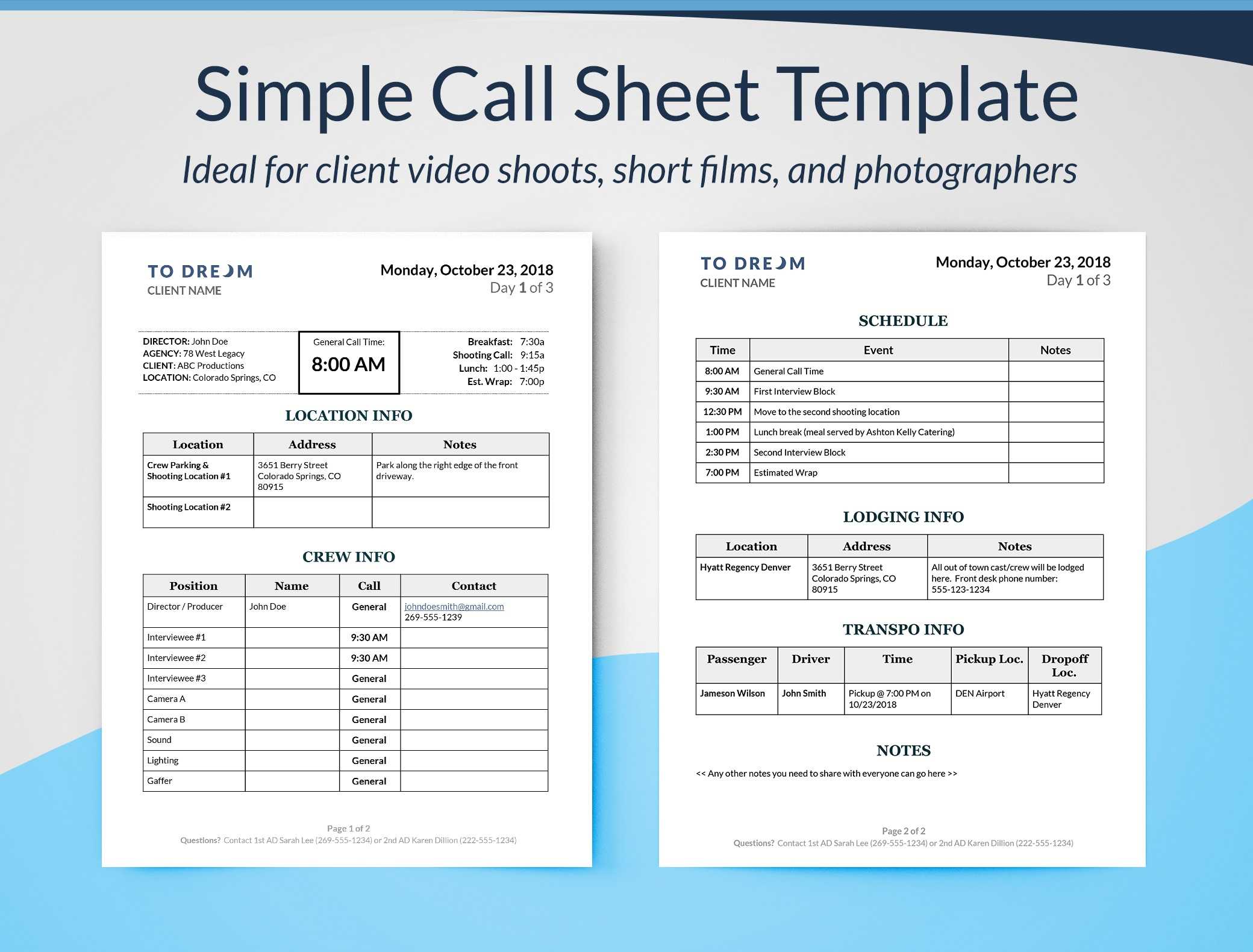 Film Production Templates – Free Downloads | Sethero With Blank Call Sheet Template