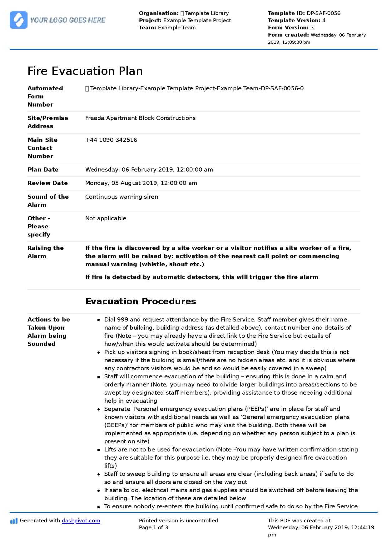 Fire Evacuation Plan Template – Free And Customisable Template Regarding Fire Evacuation Drill Report Template