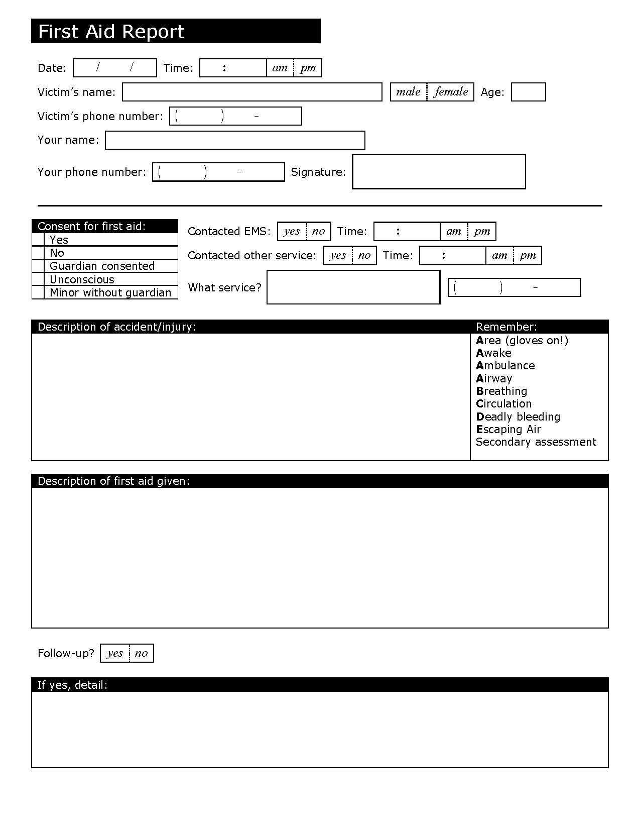 First Aid Report – The Y Guide With First Aid Incident Report Form Template