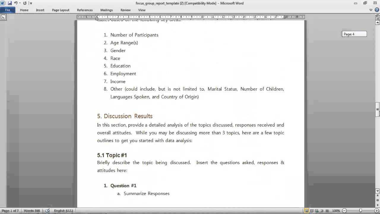 Focus Group Report Template For Focus Group Discussion Report Template