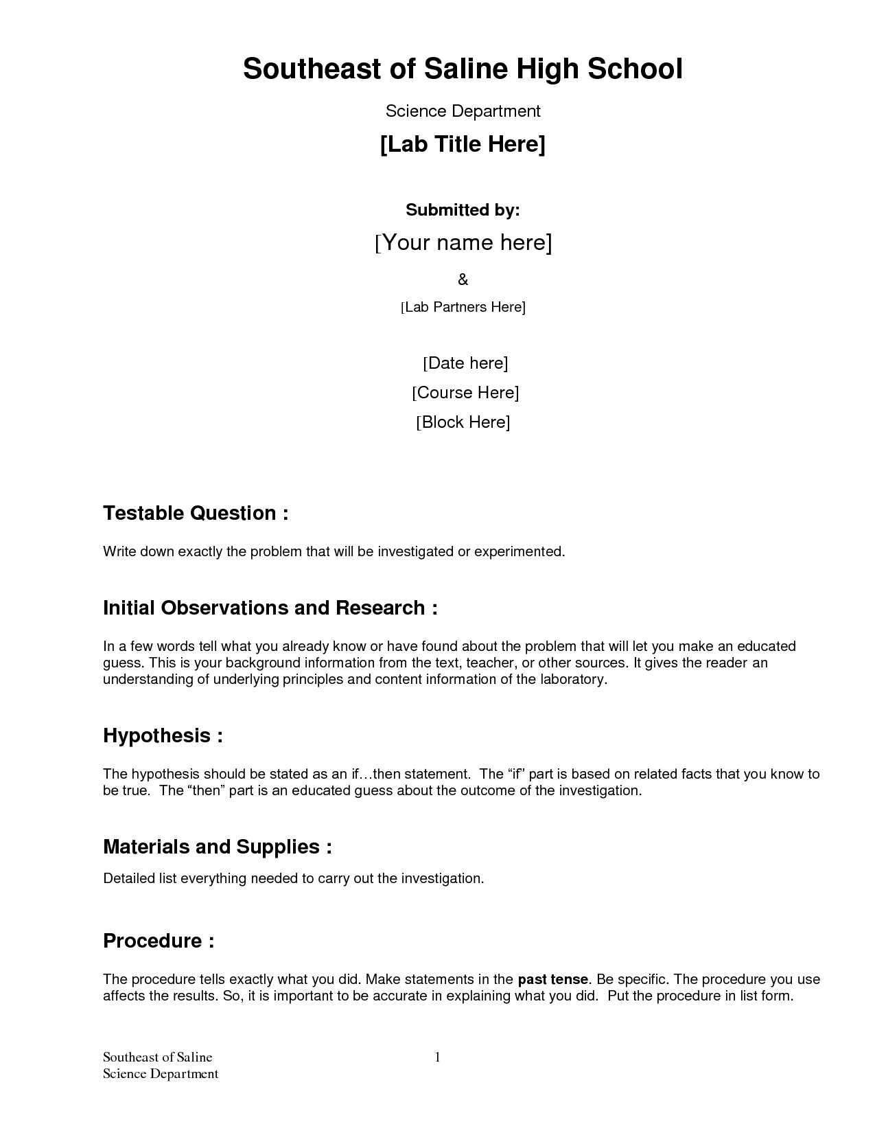 Formal Lab Report Template : Biological Science Picture In Science Experiment Report Template