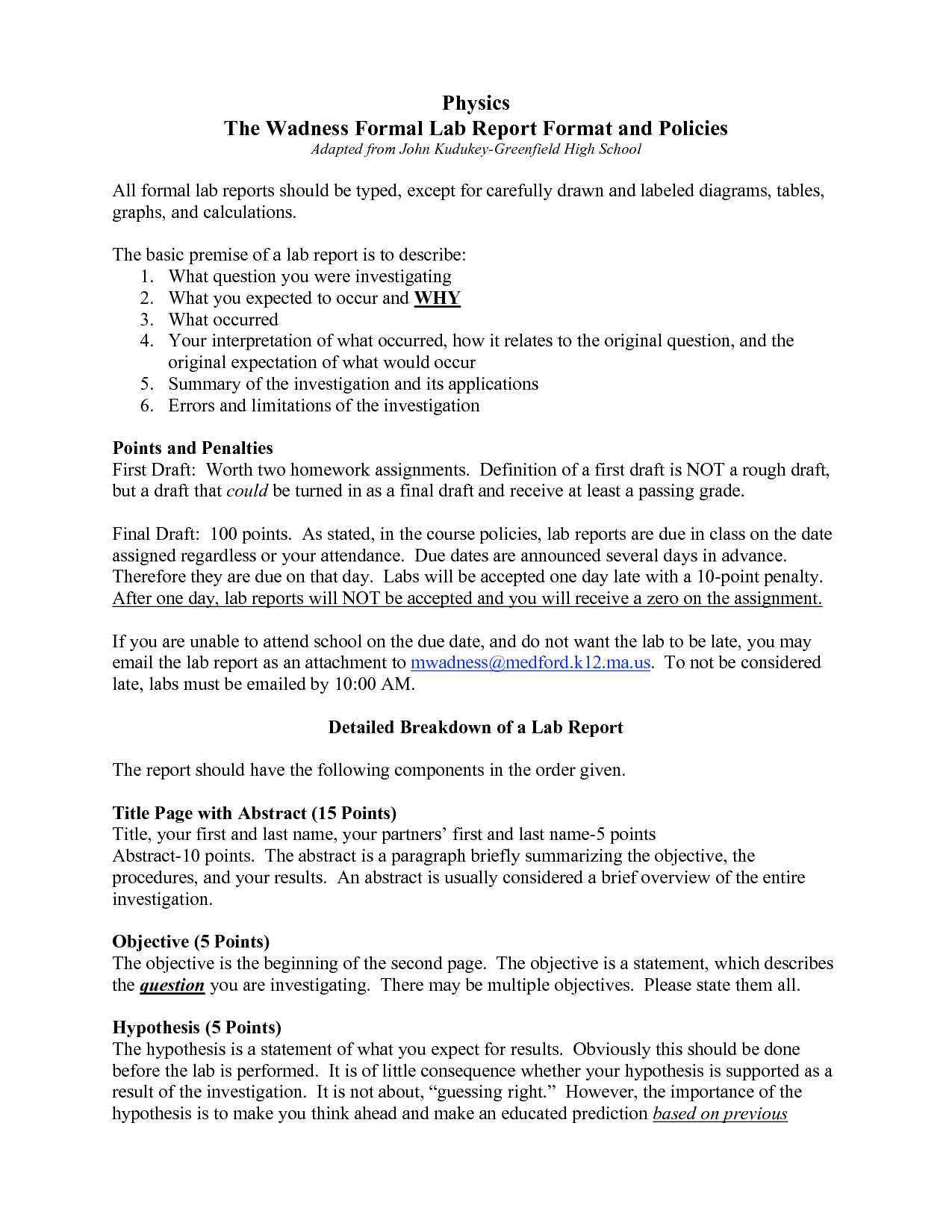 Formal Lab Report Template Physics : Biological Science With Regard To Science Lab Report Template