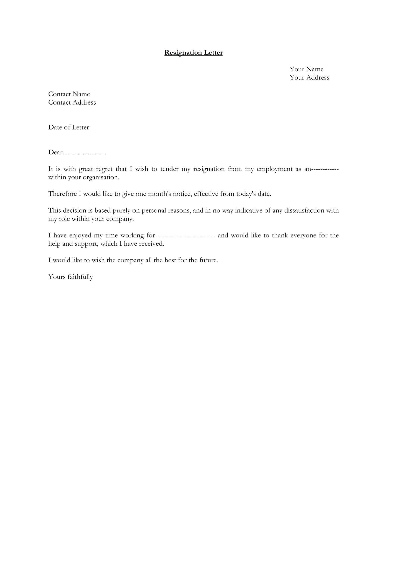 Formal Two Week Notice Letter Simple Weeks Template 2 Throughout 2