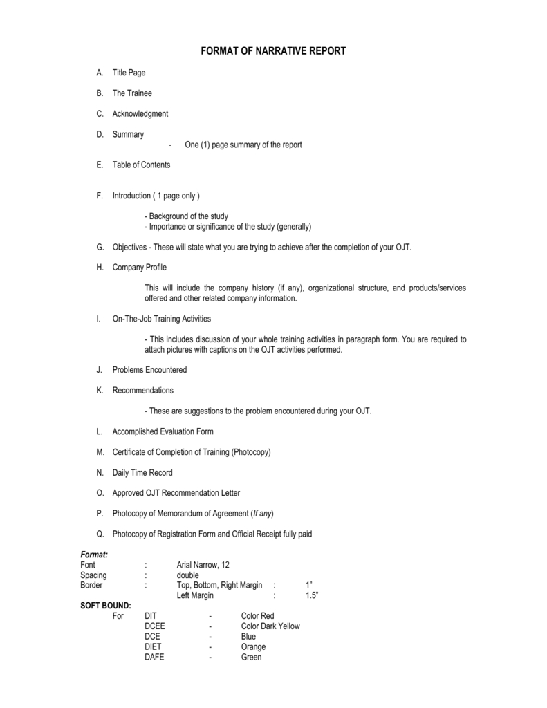 Format Of Narrative Report Within Training Report Template Format