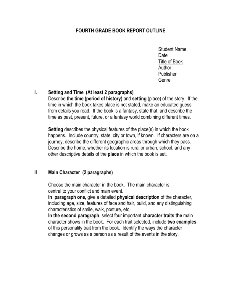 Fourth Grade Book Report Outline Throughout 6Th Grade Book Report Template