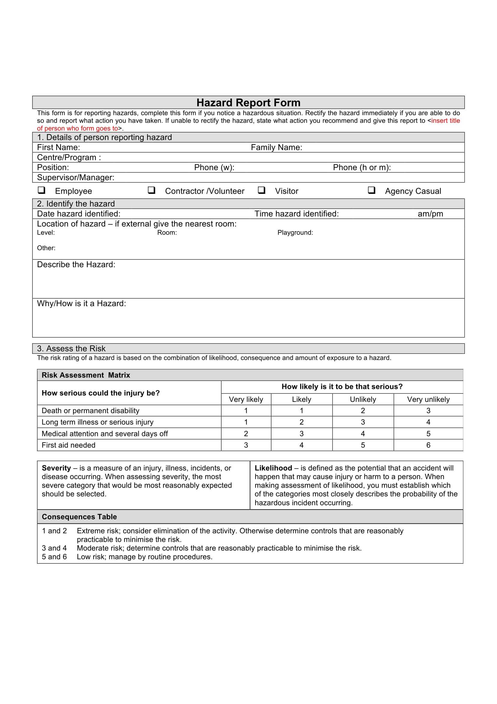 Free 13+ Hazard Report Forms In Ms Word | Pdf Inside Generic Incident Report Template