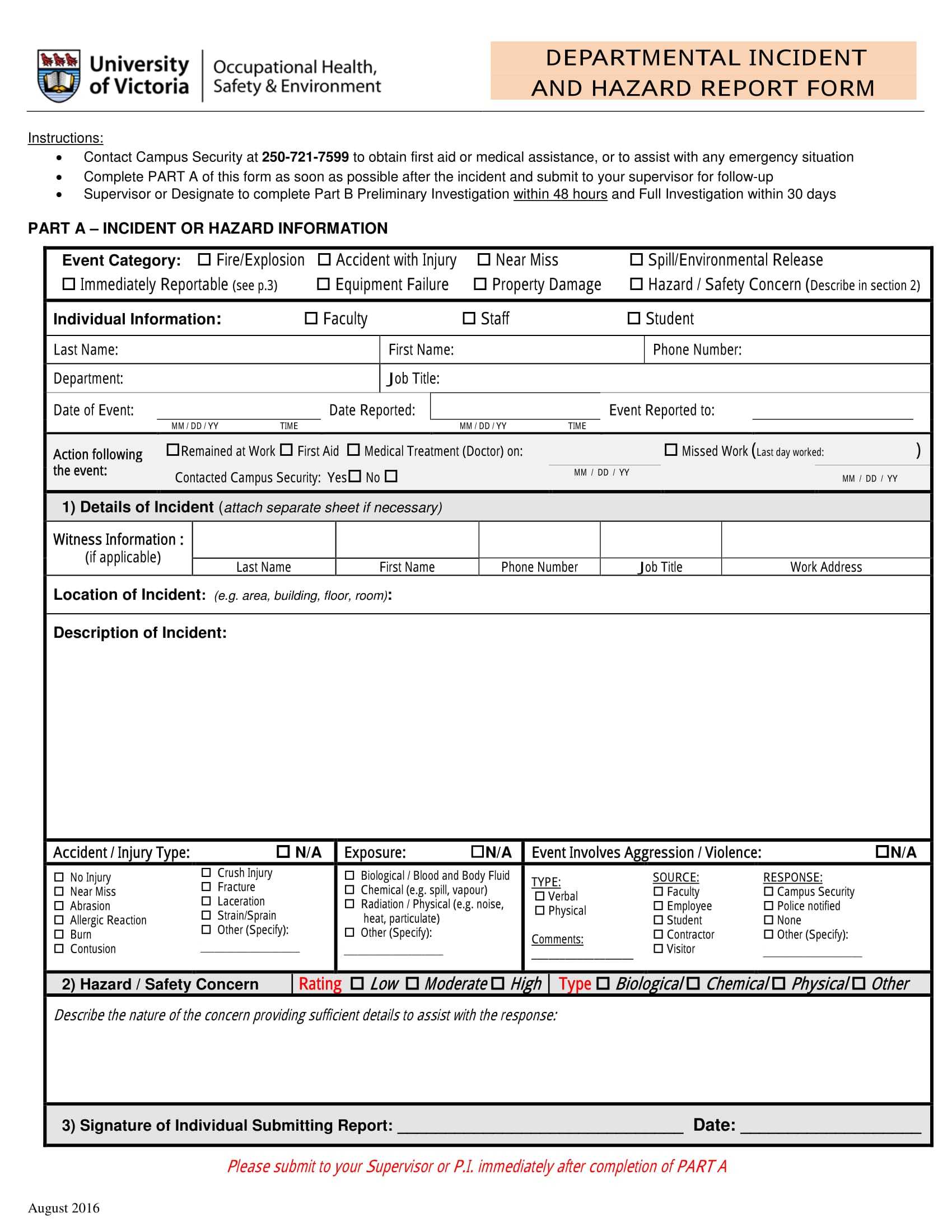Free 13+ Hazard Report Forms In Ms Word | Pdf Pertaining To Incident Hazard Report Form Template