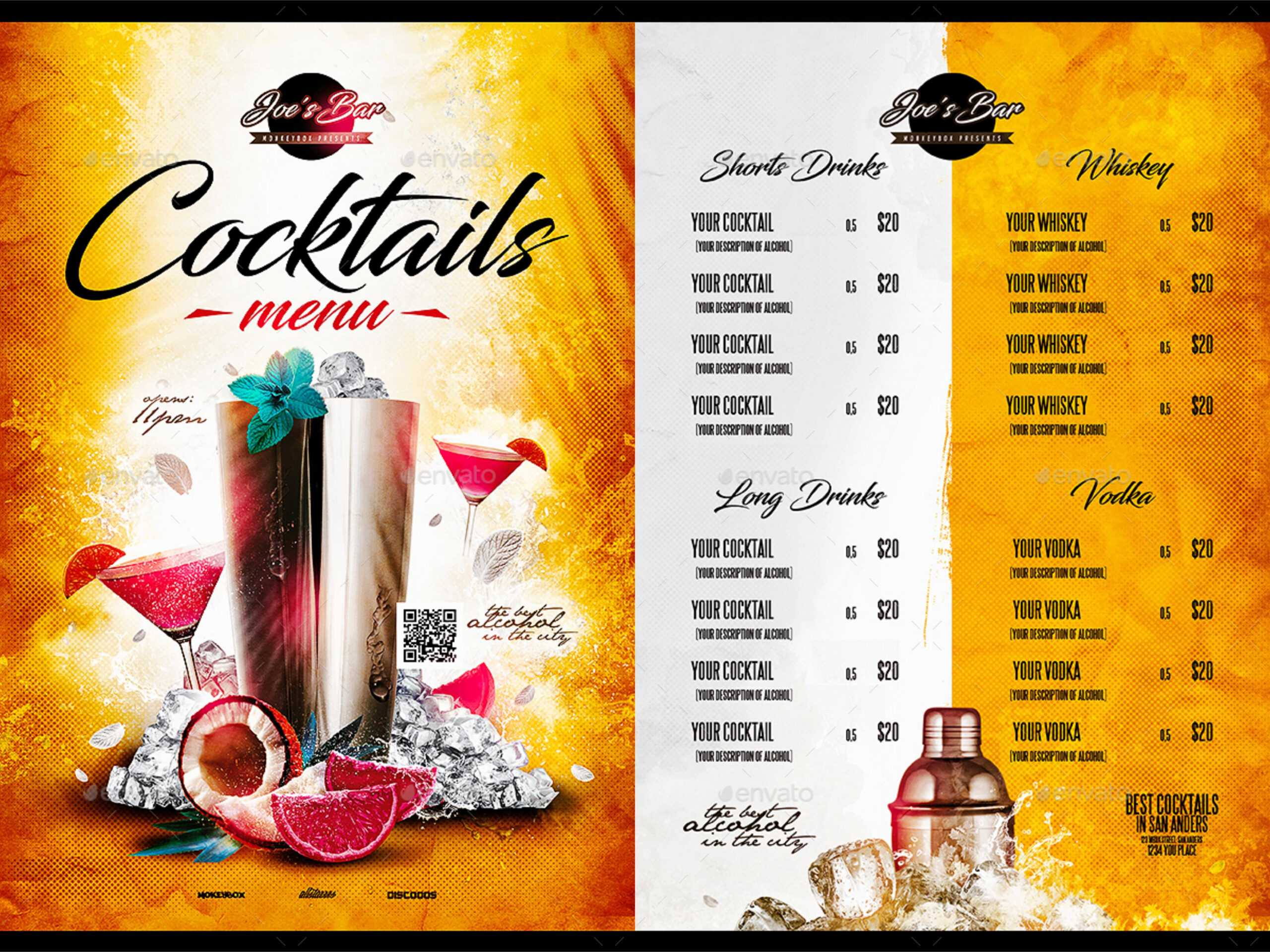 Free 18+ Cocktail Menu Examples In Psd | Ai | Eps Vector Pertaining To Cocktail Menu Template Word Free