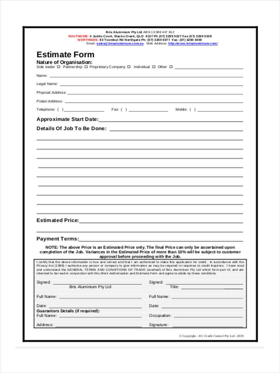 Free 38+ Sample Estimate Forms In Pdf | Ms Word In Blank Estimate Form Template