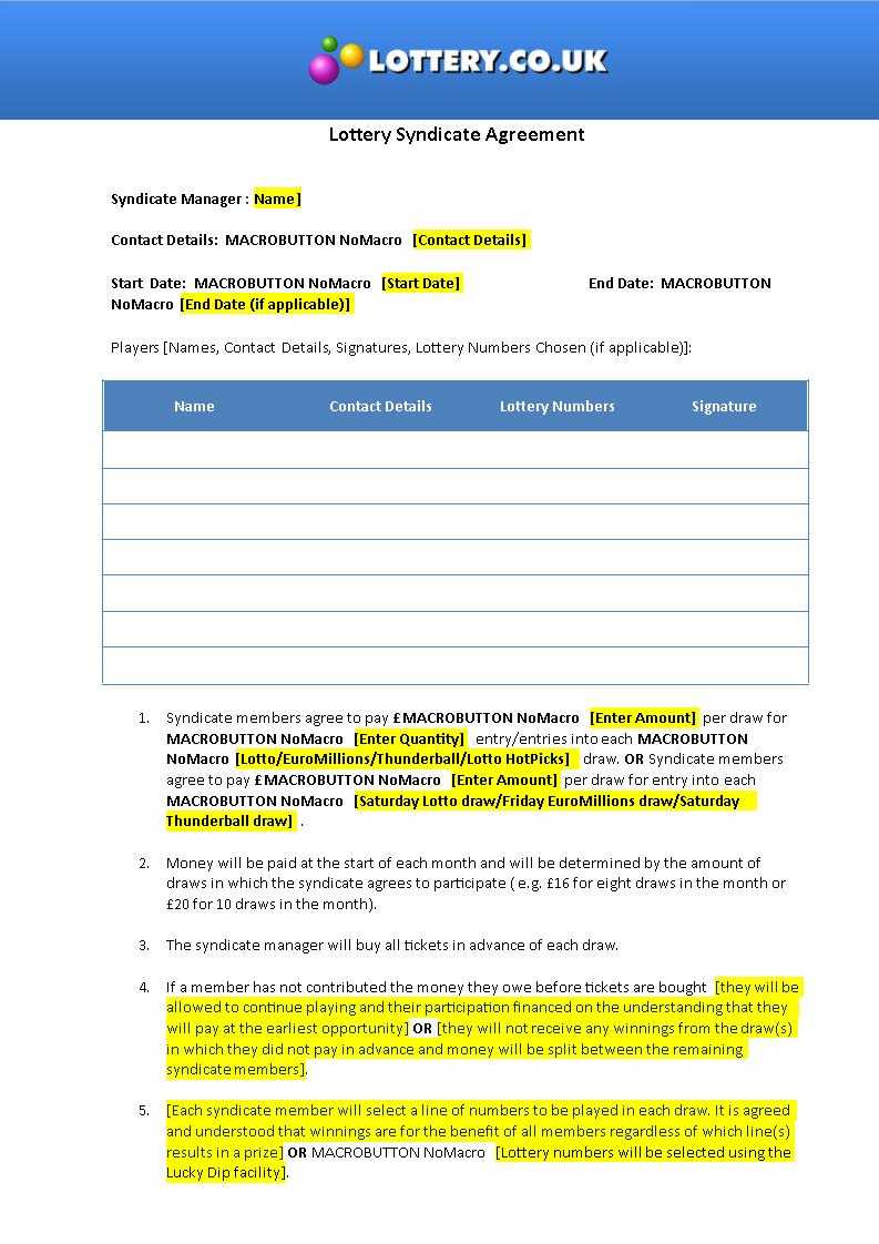 Free 6+ Significance Of Lottery Syndicate Forms In Pdf | Ms Word Inside Lottery Syndicate Agreement Template Word