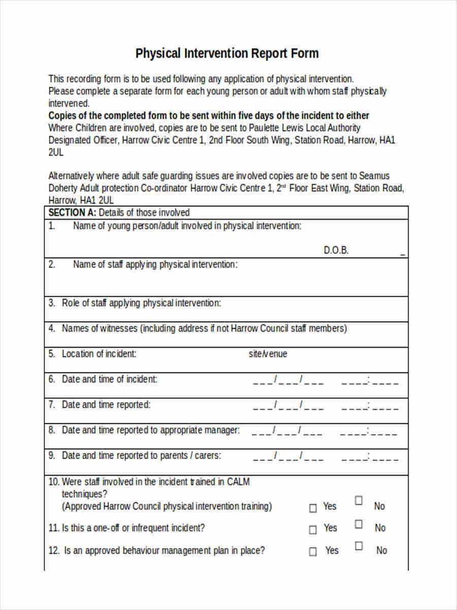 Free 7+ Physical Report Forms In Pdf | Ms Word Intended For Intervention Report Template