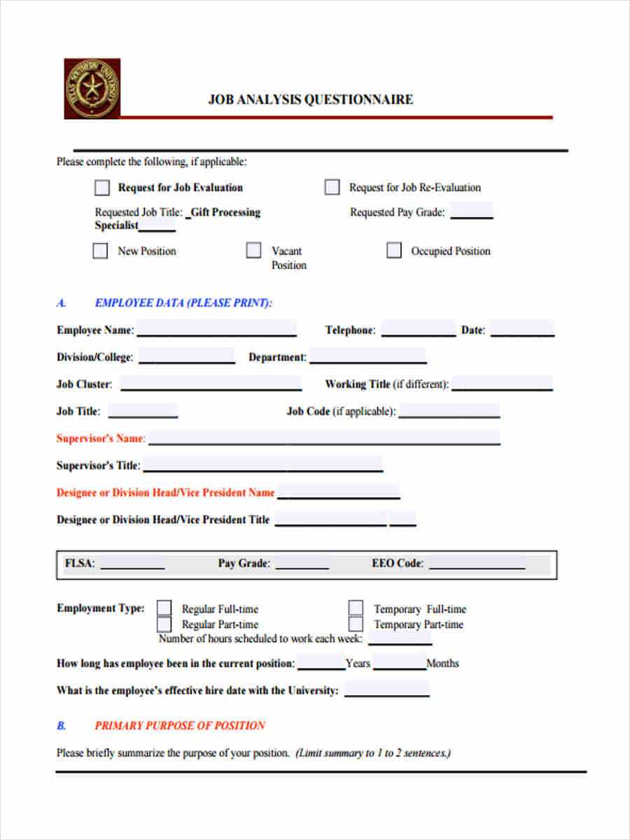 Free 8+ Job Questionnaire Forms In Pdf | Ms Word Regarding Questionnaire Design Template Word