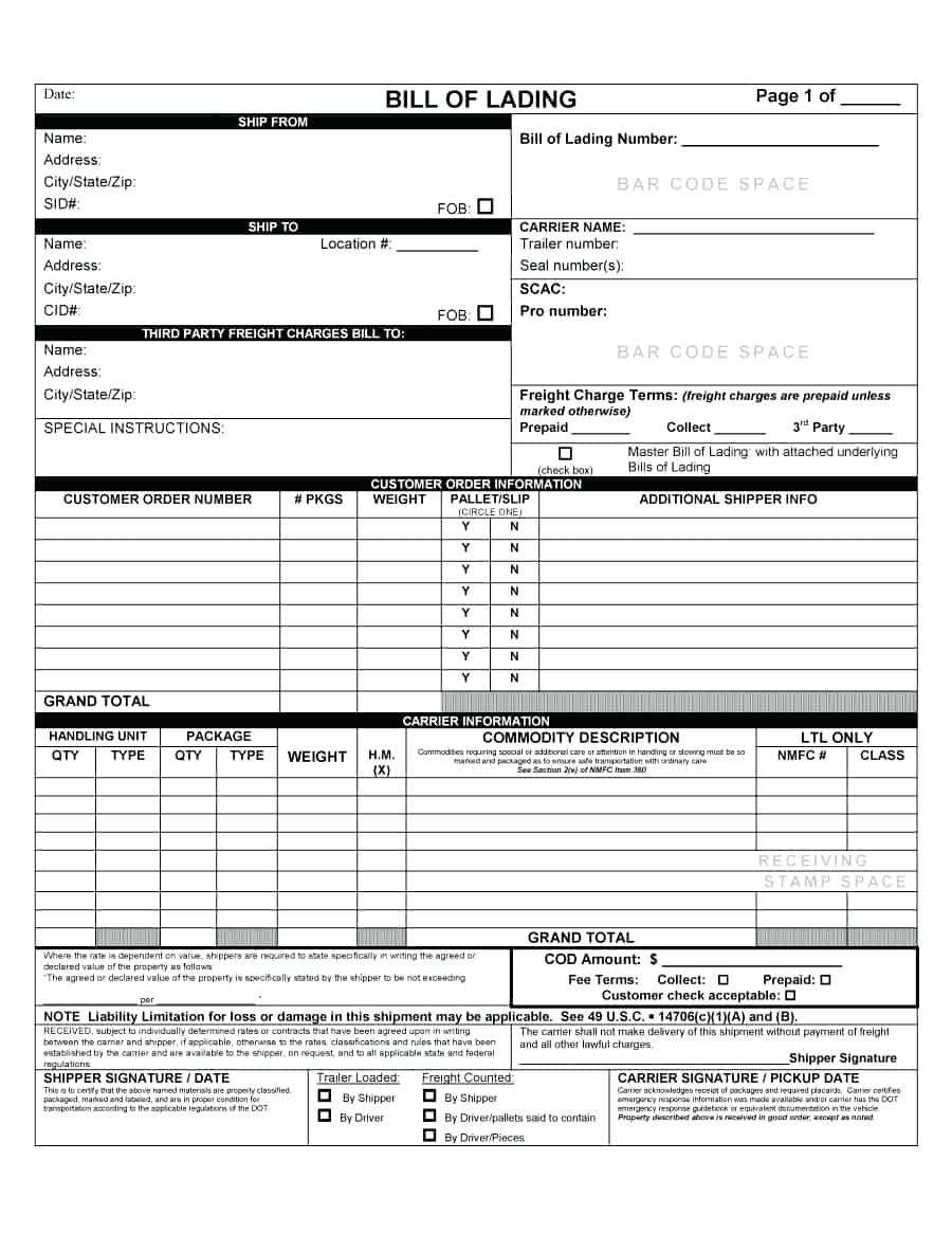Free Bill Of Lading Forms Templates A Template Lab Blank In Blank Bol Template