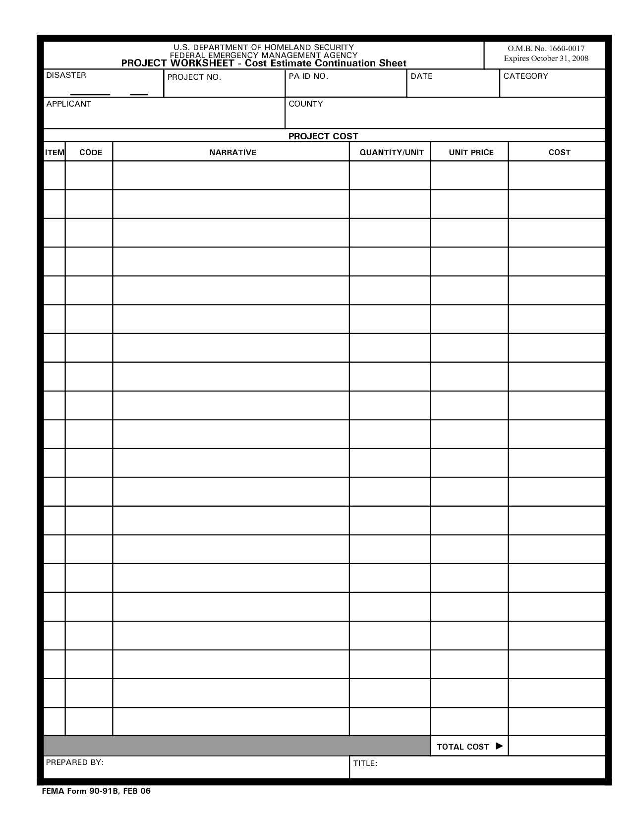 Free Concrete Estimating T Quantity Takeoff Excel Template With Blank Estimate Form Template