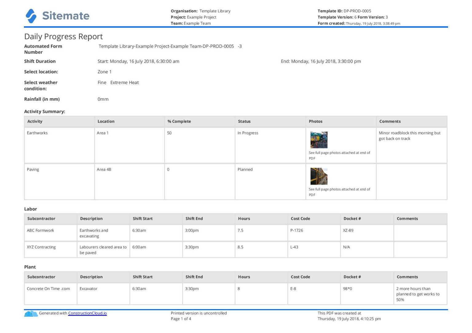 Production Status Report Template