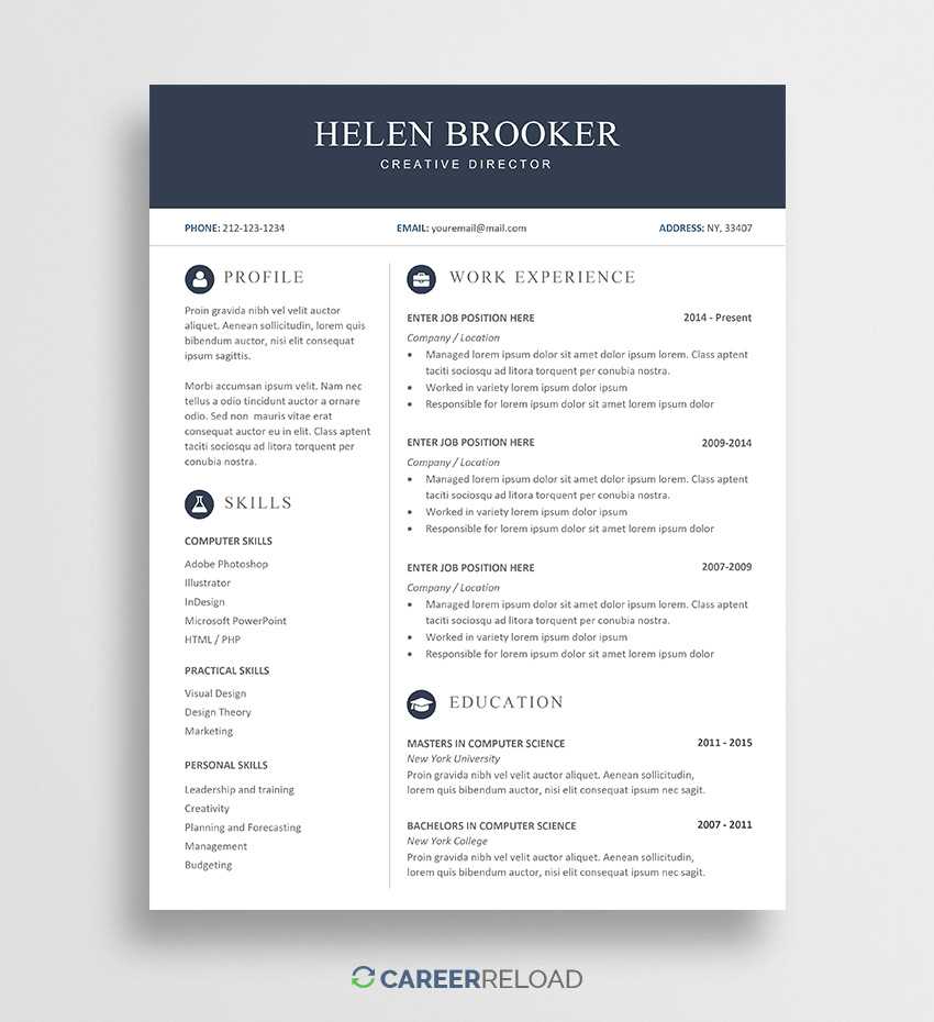 Free Cv Template For Word – Free Download – Career Reload For Microsoft Word Resume Template Free