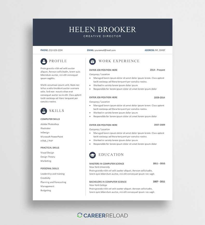 Free Cv Template For Word – Free Download – Career Reload For Microsoft Word Resumes Templates