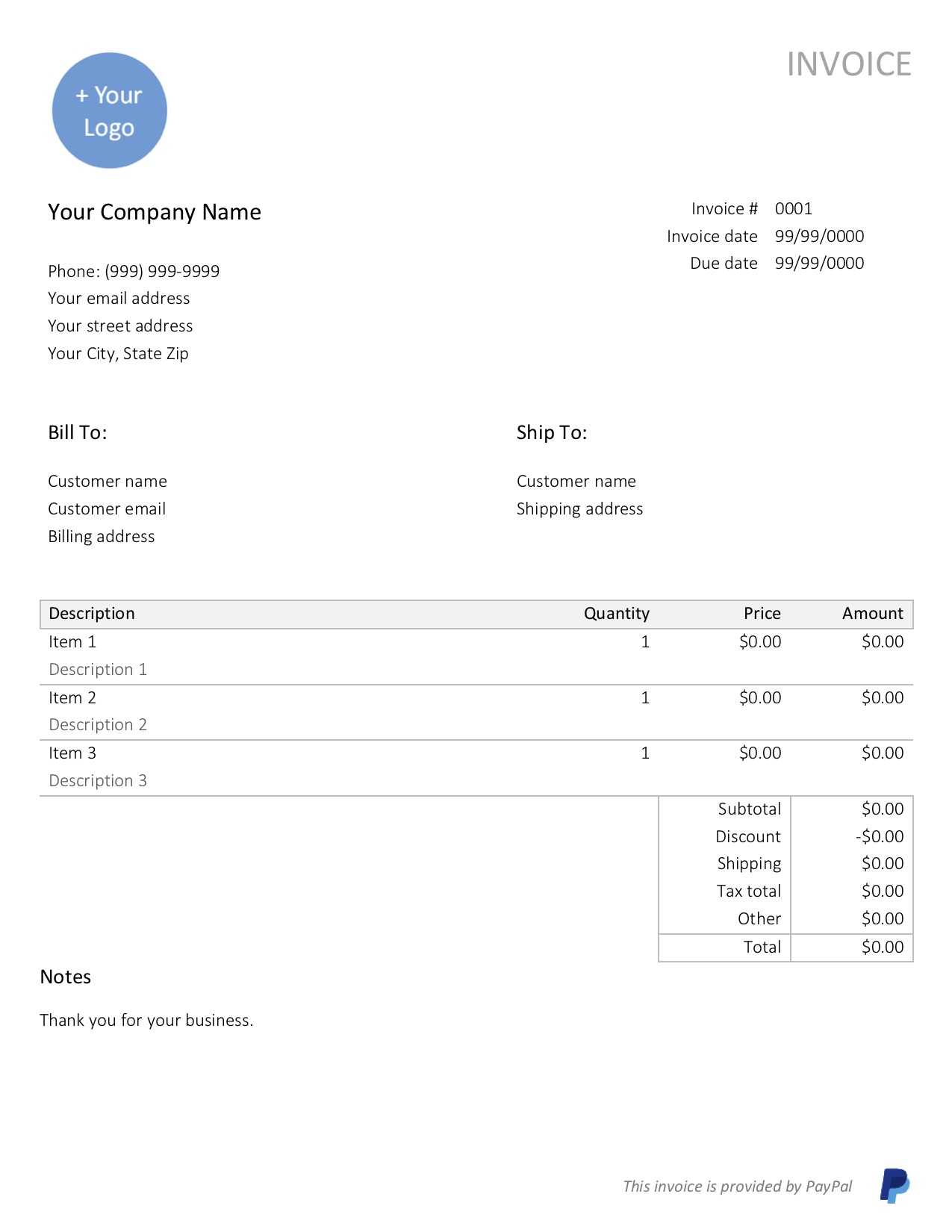 Free, Downloadable Sample Invoice Template | Paypal Within Free Downloadable Invoice Template For Word