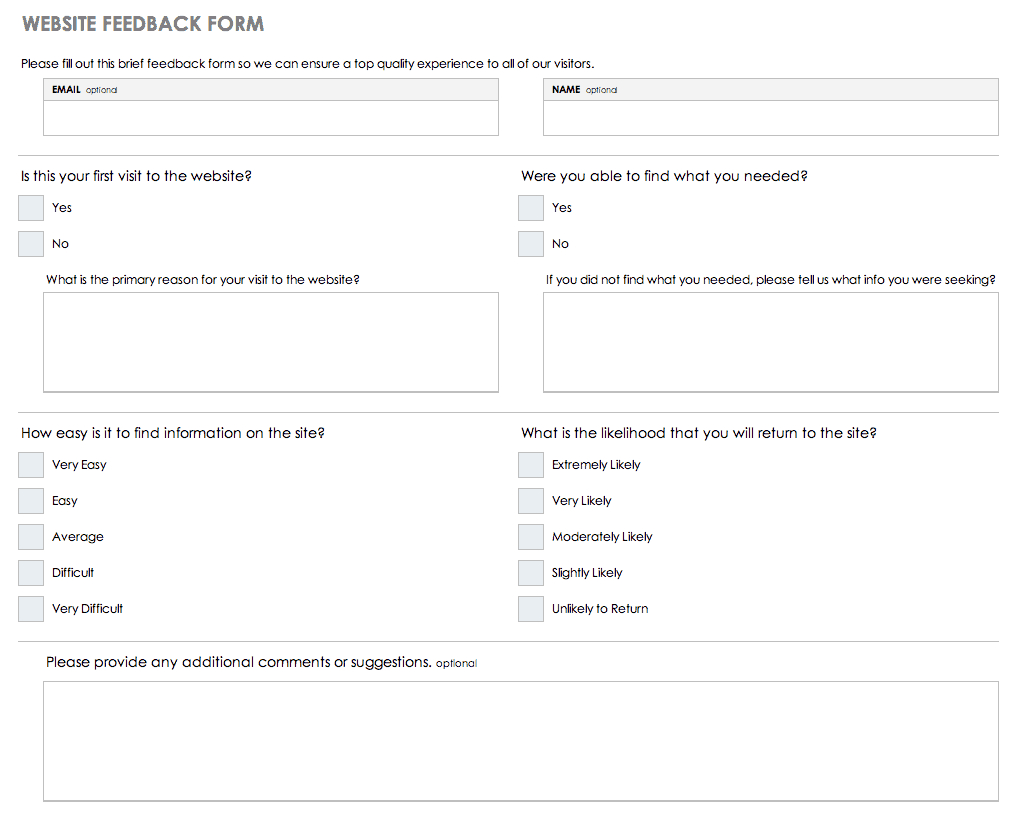 Free Feedback Form Templates | Smartsheet Intended For Student Feedback Form Template Word