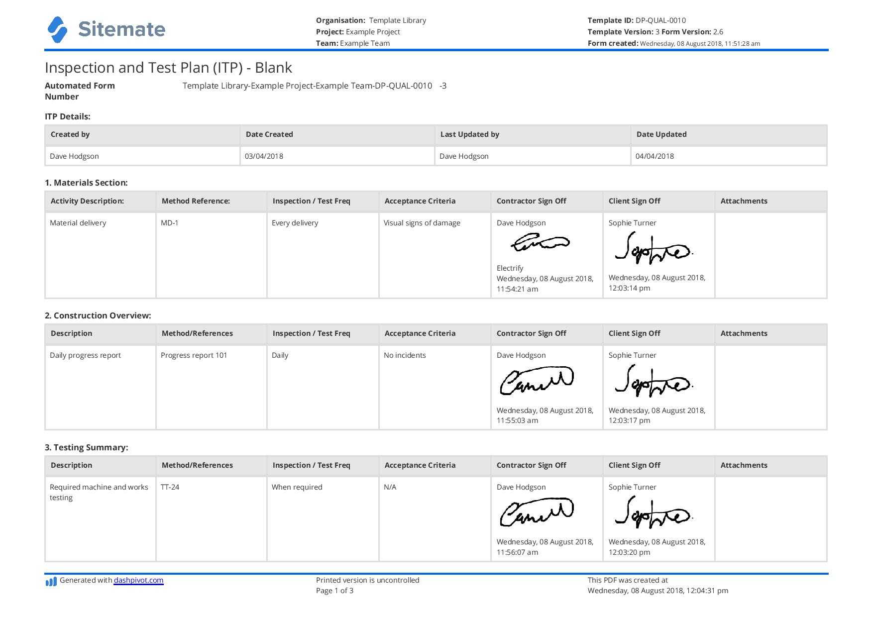 Free Inspection And Test Plan Template (Better Than Excel Intended For Software Test Plan Template Word