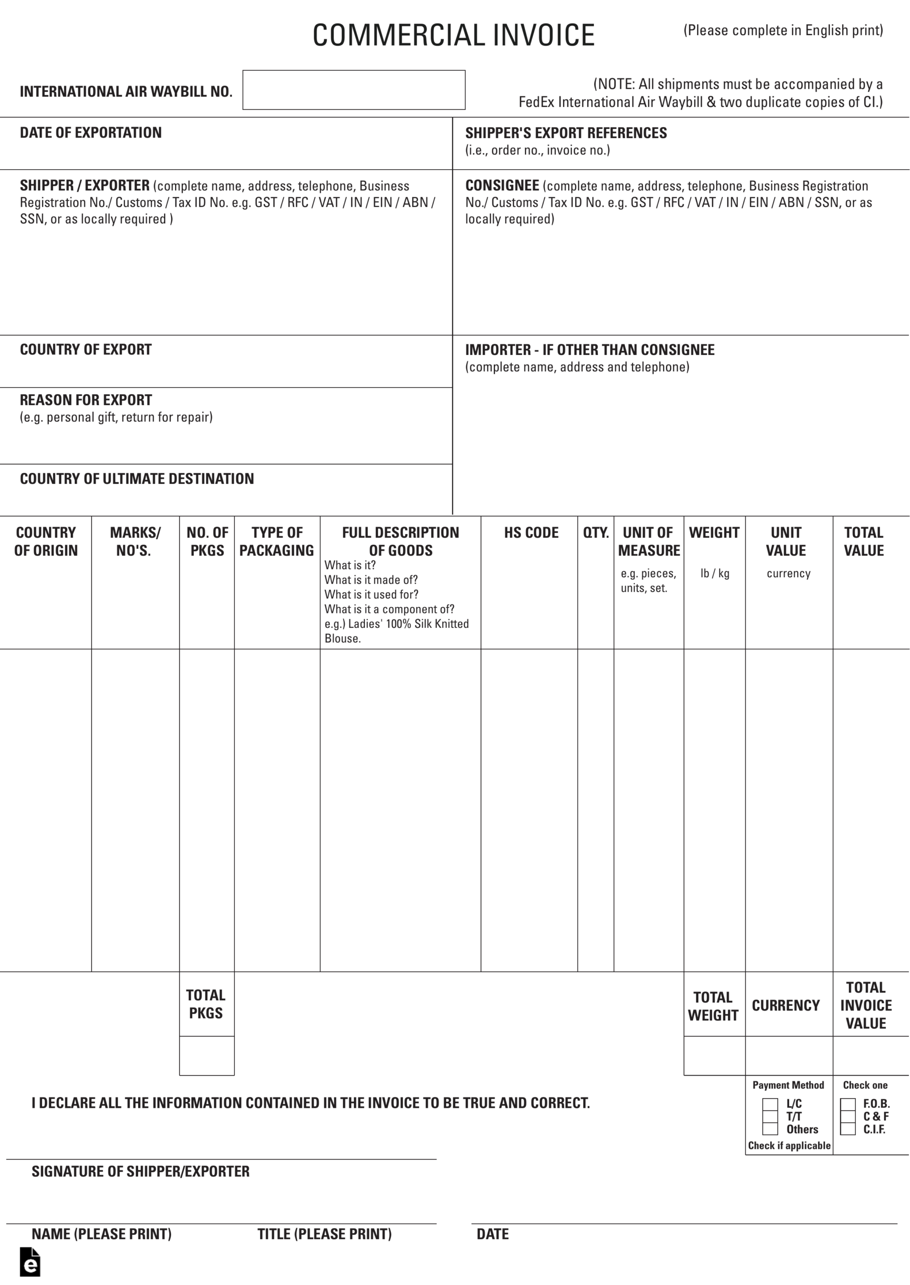 Free International Commercial Invoice Templates – Pdf Inside Commercial Invoice Template Word Doc