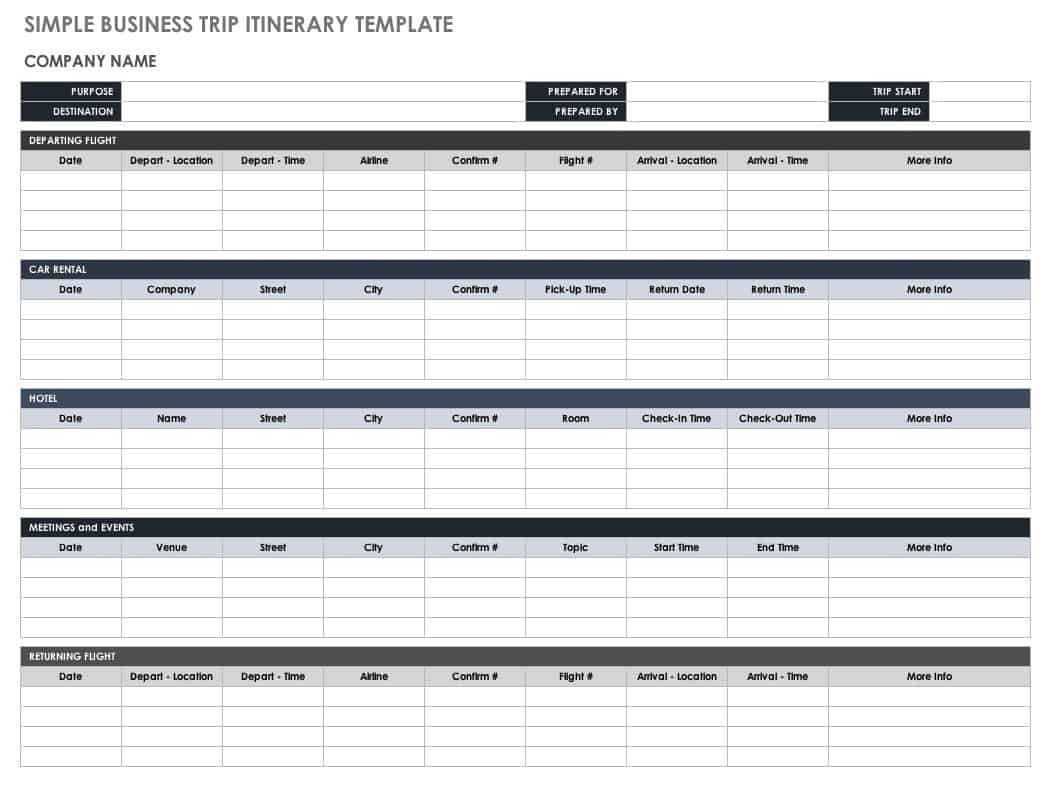 Free Itinerary Templates | Smartsheet Throughout Blank Trip Itinerary Template