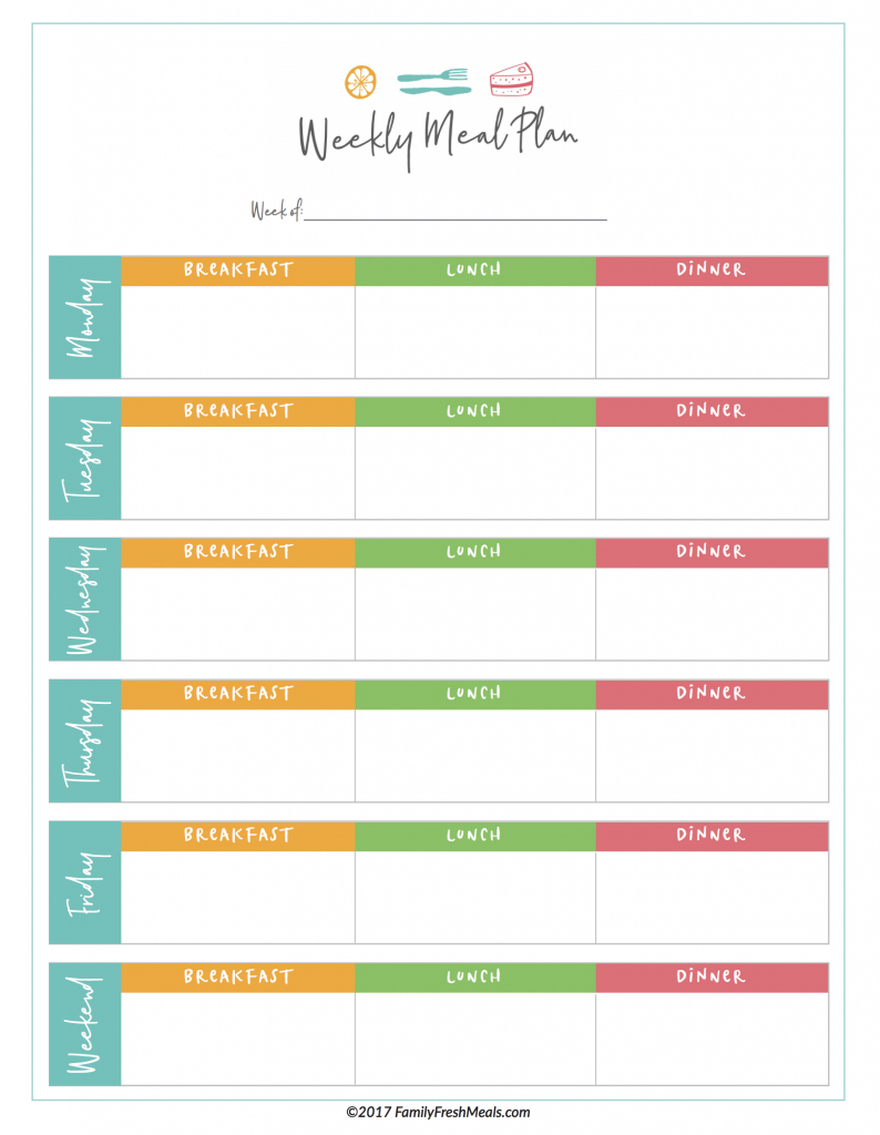 Free Meal Plan Printables - Family Fresh Meals In Blank Meal Plan Template