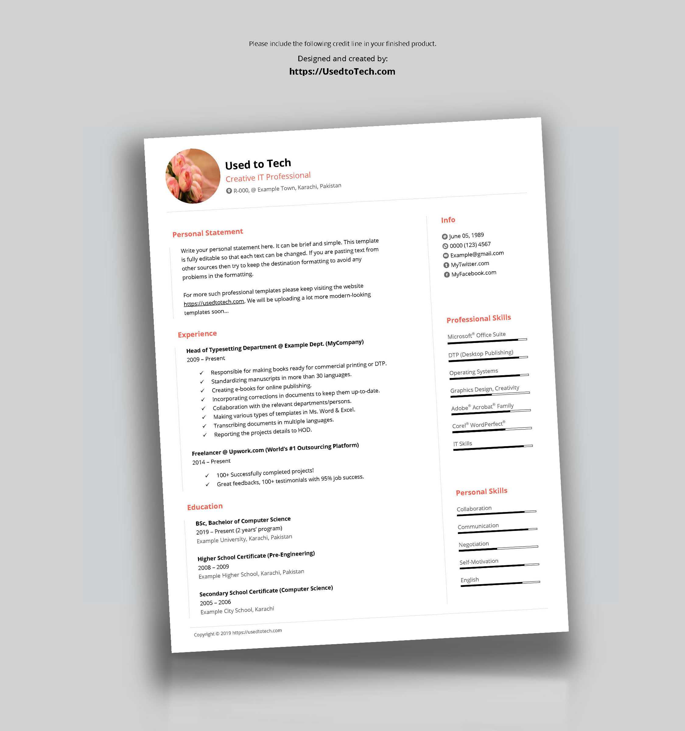 Free Minimal Cv Template In Ms Word – Used To Tech Within Free Resume Template Microsoft Word