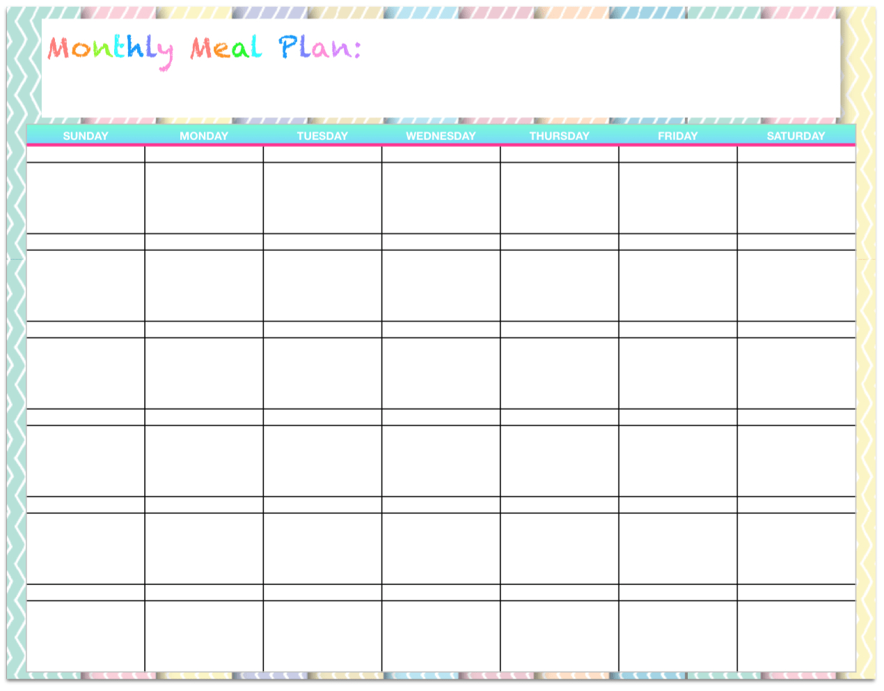 Free Monthly Meal Planner – Karan.ald2014 Pertaining To Blank Meal Plan Template