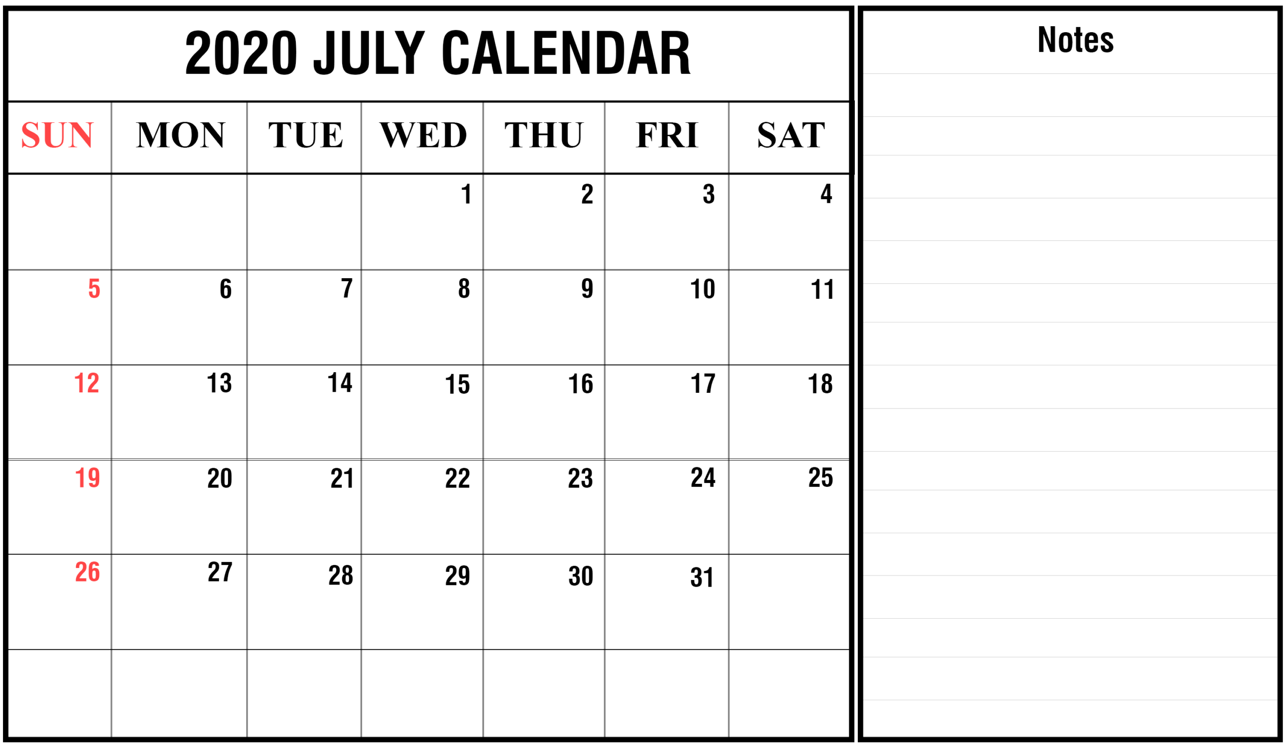 Free Monthly Printable July Calendar 2020 | Blank Printable With Regard To Blank Activity Calendar Template