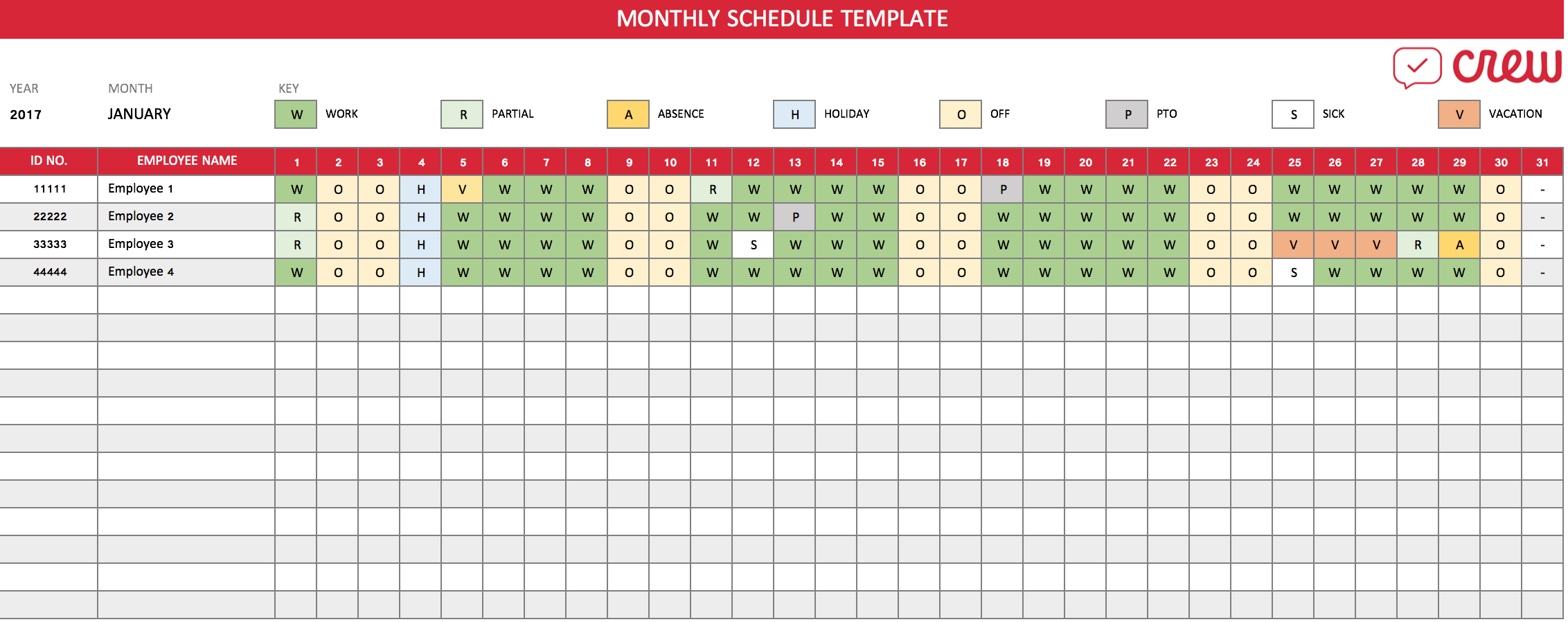 Free Monthly Work Schedule Template – Crew With Regard To Blank Monthly Work Schedule Template